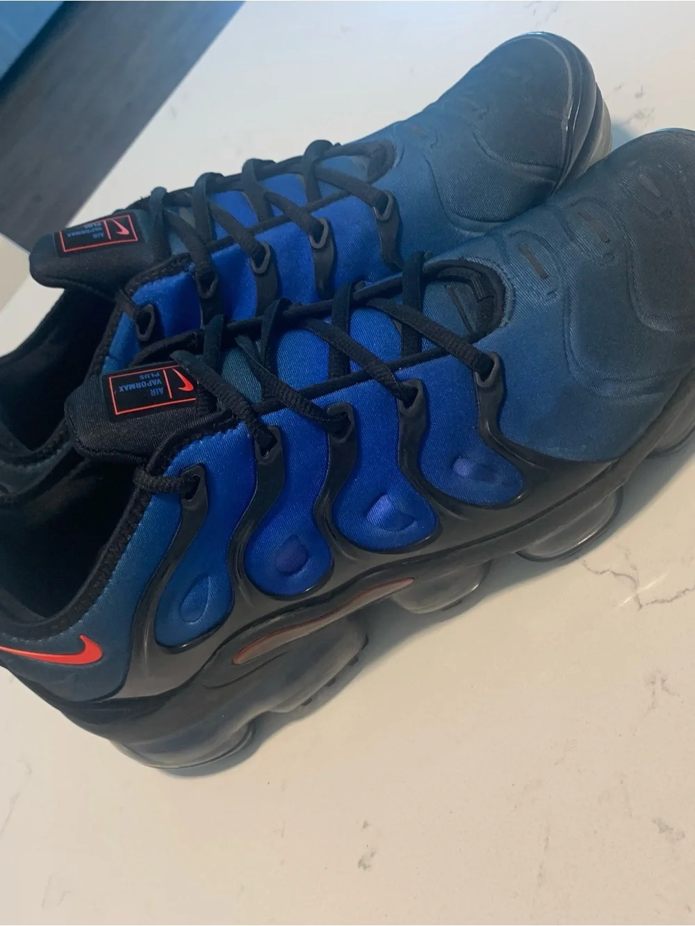 Nike VaporMax Plus in Blue and Black with Red Swoosh